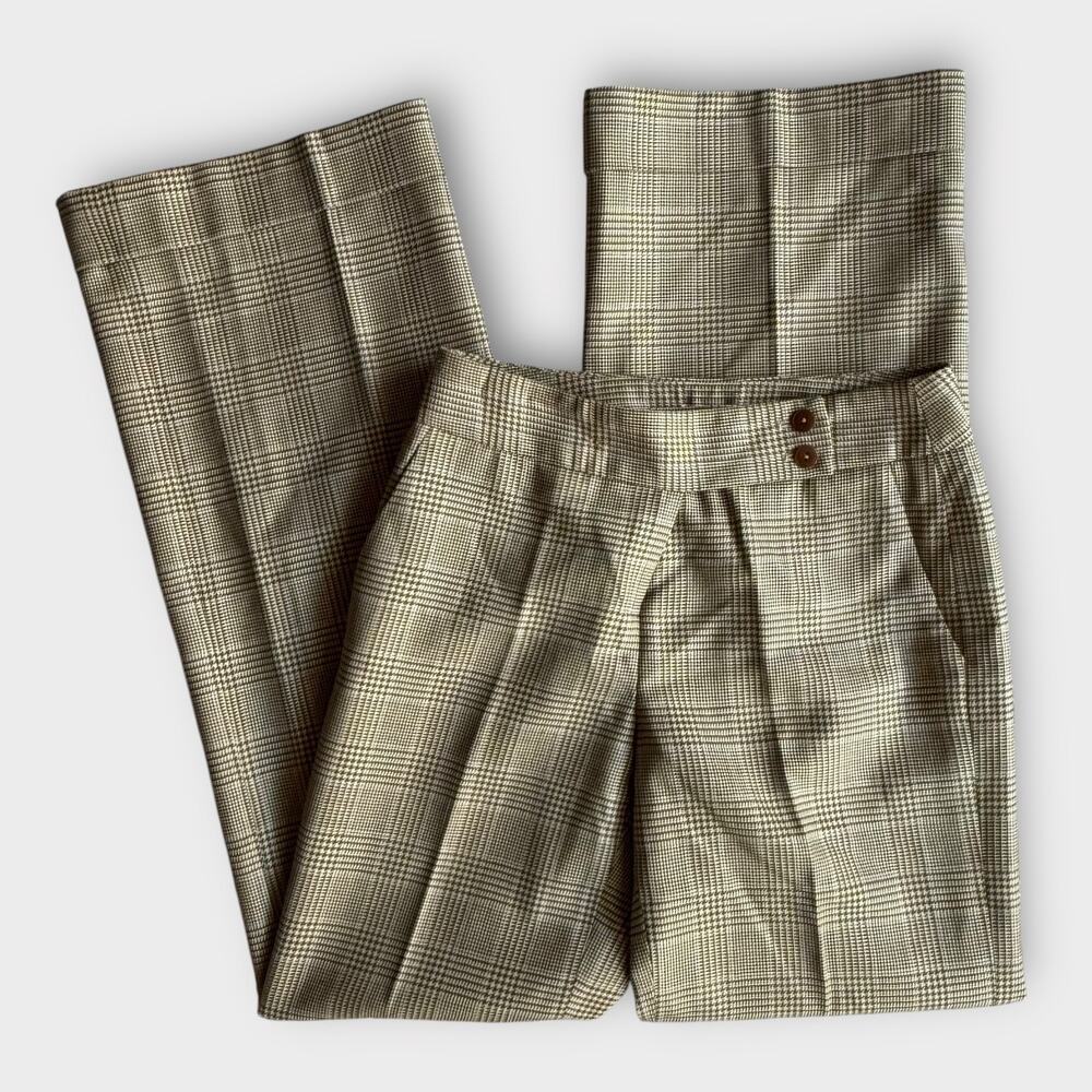 LOFT Plaid Wide Leg Pants - Brown and Cream